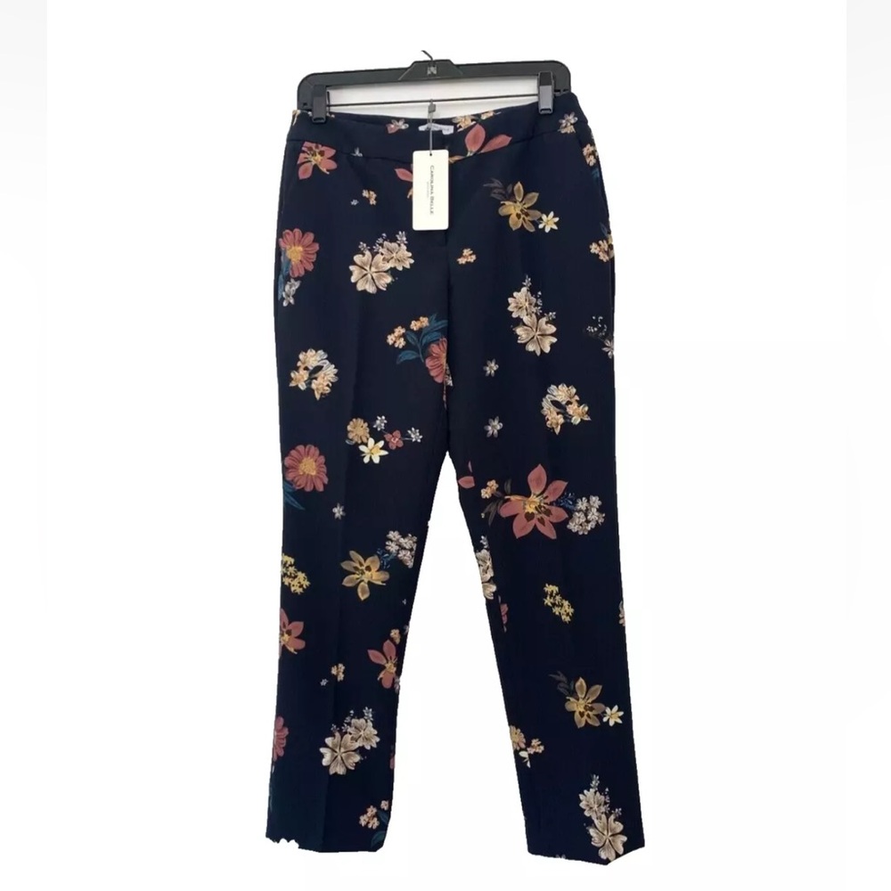NWT Carolina Belle Montreal Women's Cropped Pants Navy Blue Floral Print Size-8